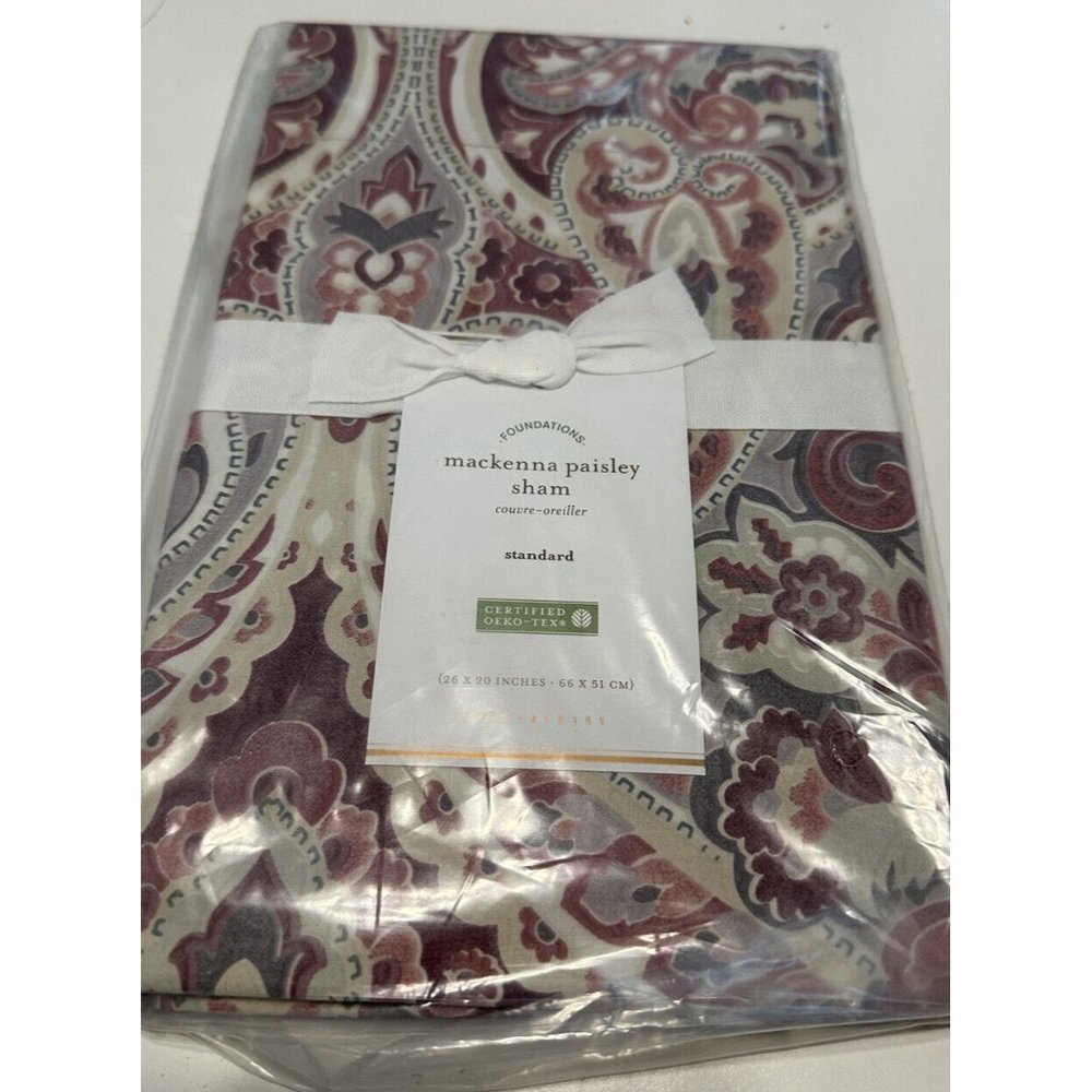 NWT PB Pottery Barn Mackenna Paisley standard Pillow sham 26x20” Purple Oeko Tex